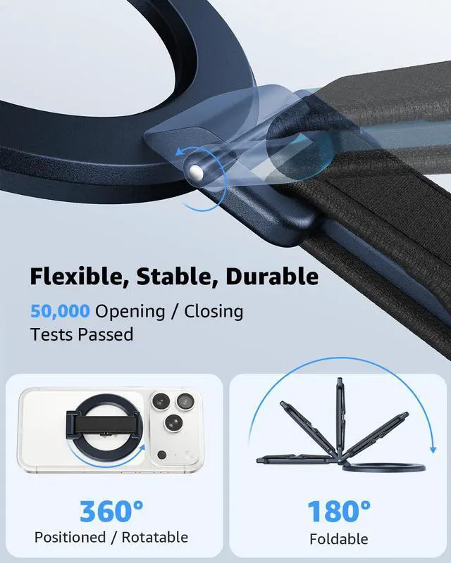 Alt view image 5 of 7 - 2025 Upgrade for MagSafe Phone Grip with Finger Strap, Removable Magnetic Ring Holder with Kickstand Finger Loop, MagSafe Accessories for iPhone 17/16/15/14/13/12 Series, Blue