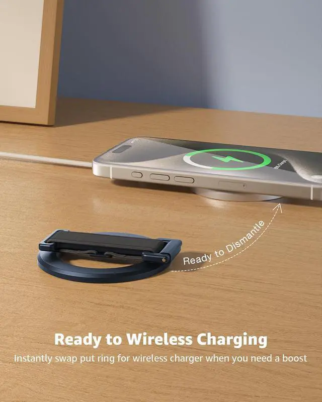 Alt view image 7 of 7 - 2025 Upgrade for MagSafe Phone Grip with Finger Strap, Removable Magnetic Ring Holder with Kickstand Finger Loop, MagSafe Accessories for iPhone 17/16/15/14/13/12 Series, Blue