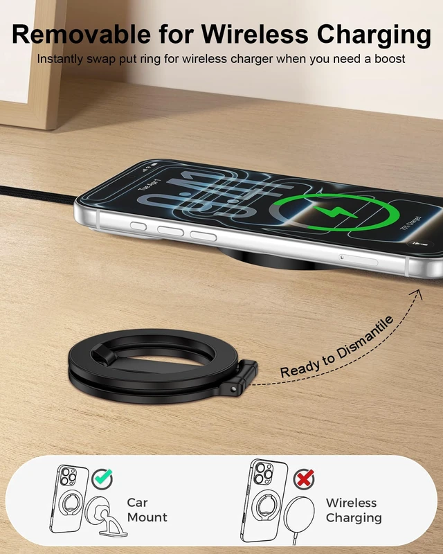 Alt view image 4 of 7 - Magnetic Phone Grip for Magsafe, Foldable Kickstand Mag Safe iPhone Stand | 360°Rotation Dual-Sided Magnet Finger Loop Ring-Style Holder Mag Safe Grip for Apple 18/17/16/15/14/13/12 & Mag Car Mount