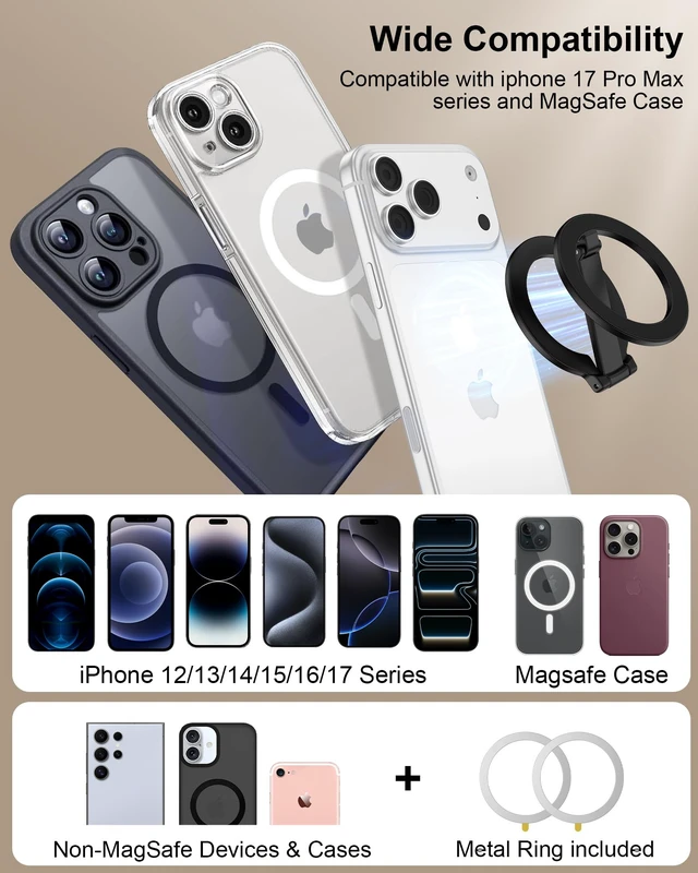 Alt view image 7 of 7 - Magnetic Phone Grip for Magsafe, Foldable Kickstand Mag Safe iPhone Stand | 360°Rotation Dual-Sided Magnet Finger Loop Ring-Style Holder Mag Safe Grip for Apple 18/17/16/15/14/13/12 & Mag Car Mount