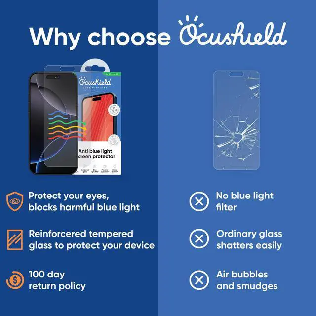 Alt view image 6 of 6 - Anti Blue Light Tempered Glass Screen Protector of for iPhone 15 Pro (6.1") Blocks Blue Light, Prevents Eye Strain & Helps You Sleep Better, 9H Hardness & Case Friendly