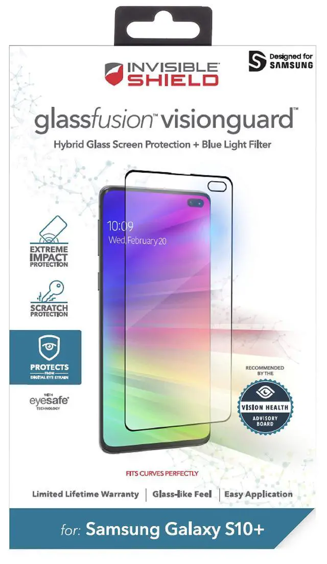 Alt view image 3 of 3 - InvisibleShield Glass Fusion Visionguard Samsung Galaxy S10+ Screen Protector - Extreme Hybrid Glass Protection + Harmful Blue Light Filter