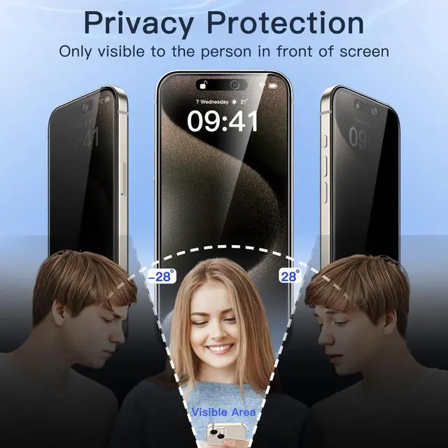 Alt view image 4 of 7 - Privacy Screen Protector for iPhone 15 Pro Max 6.7-Inch, Anti-Spy Tempered Glass Film with Easy Installation Tool, 2-Pack