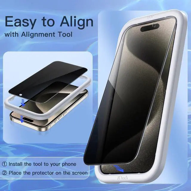 Alt view image 5 of 7 - Privacy Screen Protector for iPhone 15 Pro Max 6.7-Inch, Anti-Spy Tempered Glass Film with Easy Installation Tool, 2-Pack