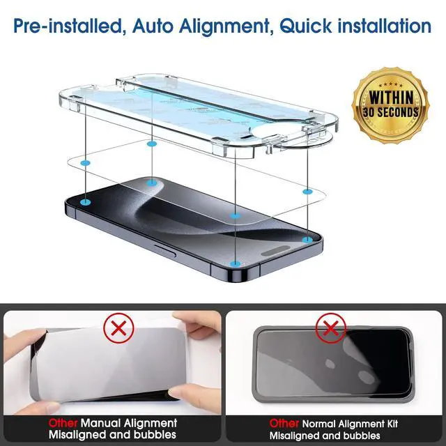 Alt view image 3 of 6 - OneTouch for iPhone 15 Pro Screen Protector 6.1'' Tempered Glass