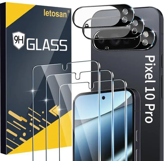 Main image of 3 Pack for Google Pixel 10 Pro Screen Protector Tempered Glass + 3 Pack Camera Lens Protector, Military Grade Shatterproof, 9H Hardness, Fingerprint Unlock,Case Friendly 6.3 Inch