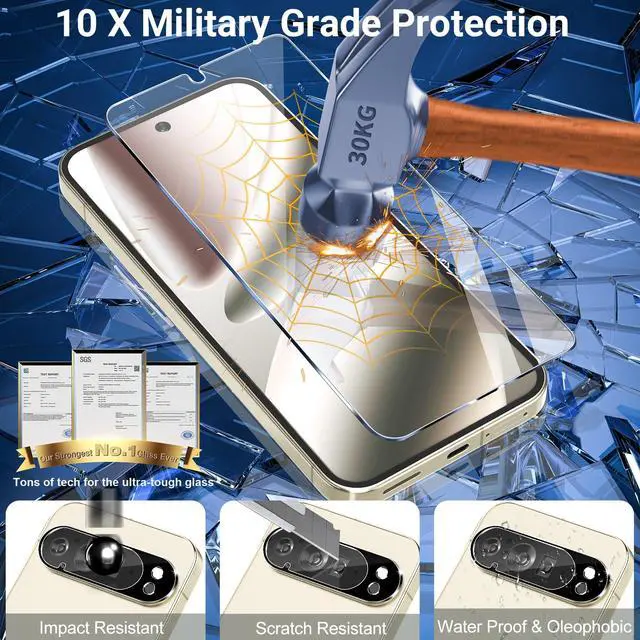 Alt view image 3 of 7 - 3 Pack for Google Pixel 10 Pro Screen Protector Tempered Glass + 3 Pack Camera Lens Protector, Military Grade Shatterproof, 9H Hardness, Fingerprint Unlock,Case Friendly 6.3 Inch