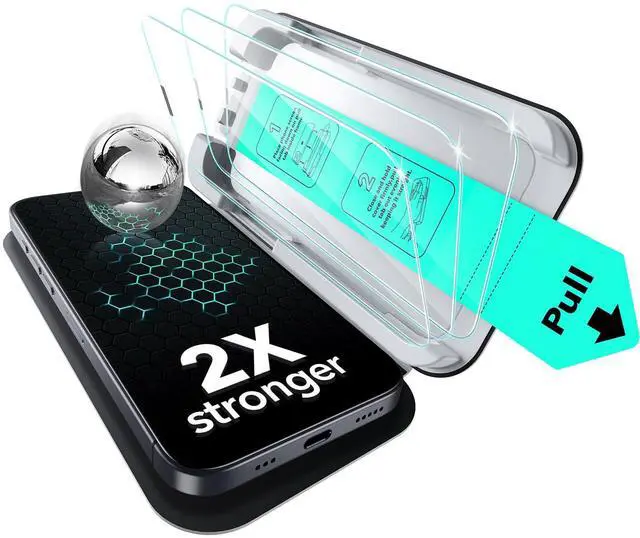 Main image of 3 Pack for iPhone 17e/iPhone 16e/iPhone 14/iPhone 13/13 Pro Screen Protector, Military Grade Shatterproof, 9H Hardness, Full Coverage Tempered Glass with UltraFit Tray