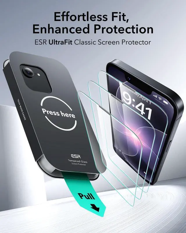 Alt view image 2 of 7 - 3 Pack for iPhone 17e/iPhone 16e/iPhone 14/iPhone 13/13 Pro Screen Protector, Military Grade Shatterproof, 9H Hardness, Full Coverage Tempered Glass with UltraFit Tray