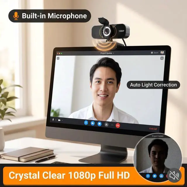 Alt view image 2 of 7 - 1080P Webcam for PC & Laptop with Microphone Stay Connected