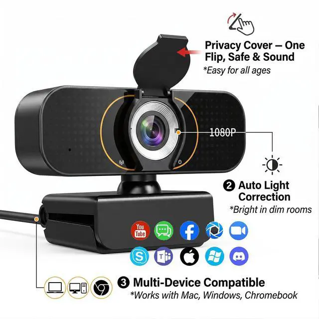 Alt view image 7 of 7 - 1080P Webcam for PC & Laptop with Microphone Stay Connected