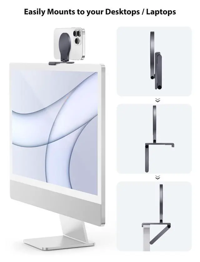 Alt view image 3 of 7 - Continuity Camera Mount for Desktop Monitor, iMac Compatible iPhone Webcam Mount with Mag-Safe for Mac Desktops and Displays, Apple TV 4K