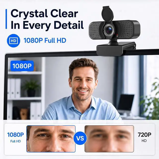 Alt view image 2 of 7 - 1080P Webcam with Microphone, USB Camera for PC and Laptop, Privacy Cover