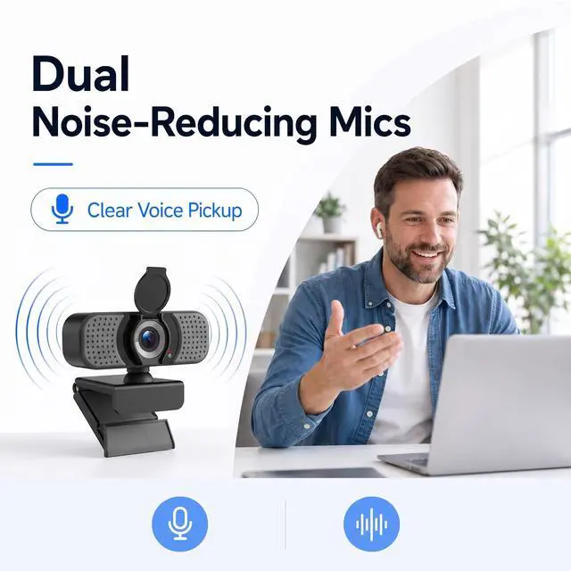 Alt view image 3 of 7 - 1080P Webcam with Microphone, USB Camera for PC and Laptop, Privacy Cover