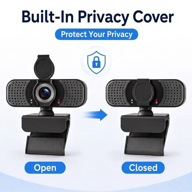 Alt view image 4 of 7 - 1080P Webcam with Microphone, USB Camera for PC and Laptop, Privacy Cover