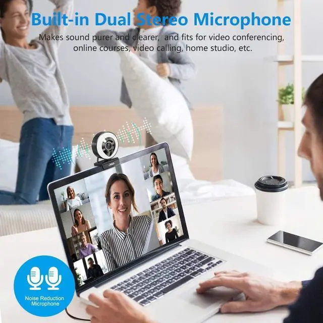 Alt view image 4 of 7 - Webcam Computer Camera 1080P with Dual Microphone Adjustable Right Light Web cam for PC Advanced Auto-Focus with Tripod Zoom Streaming Camera Gaming Webcam for Facebook YouTube Xbox Streamer