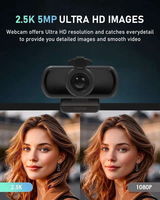 Alt view image 2 of 7 - 2.5K Webcam for PC with Microphone, Noise Cancellation, 110 FOV, USB Web Cam, Privacy Cover and Tripod, Plug&Play Computer Camera for Laptop, Desktop, Mac, Zoom, Skype