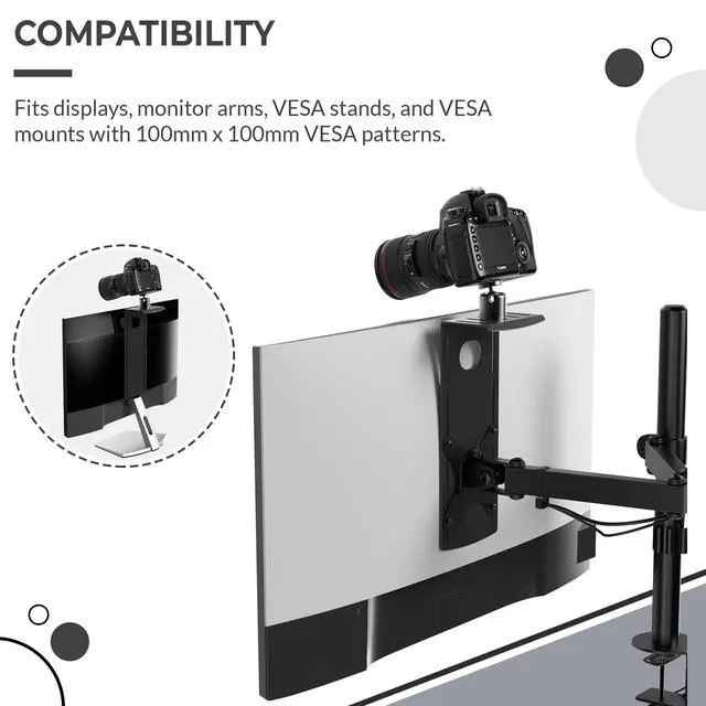 Alt view image 5 of 7 - DSLR Monitor Mount Small, Desk Camera Mounting, Light Webcam, Microphone Shelf for Monitor VESA Arm, Replace Clamp Tripods, 100x100mm Patterns, Aluminum, Hardware Included