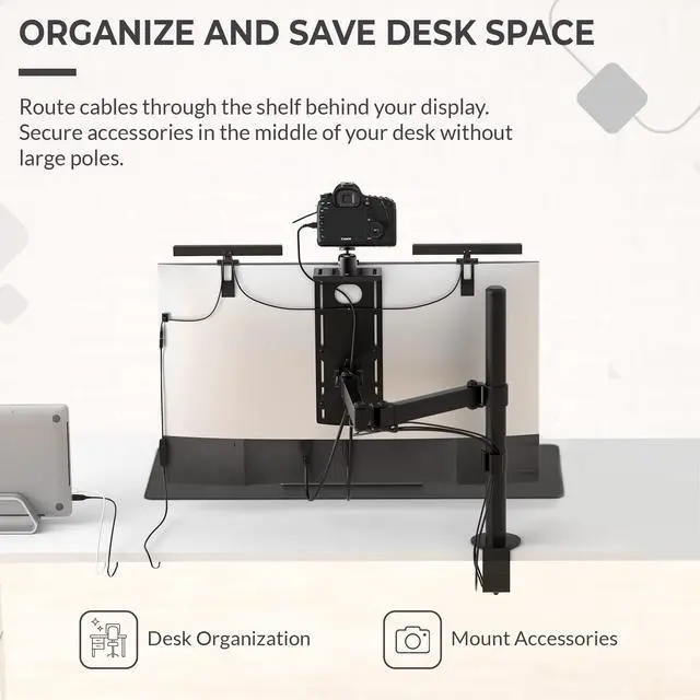 Alt view image 6 of 7 - DSLR Monitor Mount Small, Desk Camera Mounting, Light Webcam, Microphone Shelf for Monitor VESA Arm, Replace Clamp Tripods, 100x100mm Patterns, Aluminum, Hardware Included