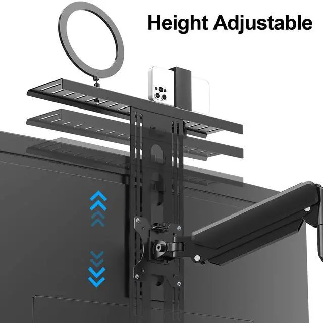 Alt view image 4 of 7 - DSLR Monitor Mount Hold up to 11 lbs, Monitor Top Shelf for Livestream Device, Camera Mount, Webcams, Microphones, Lighting and More, Fits VESA Mount 75/100mm, Height Adjustable