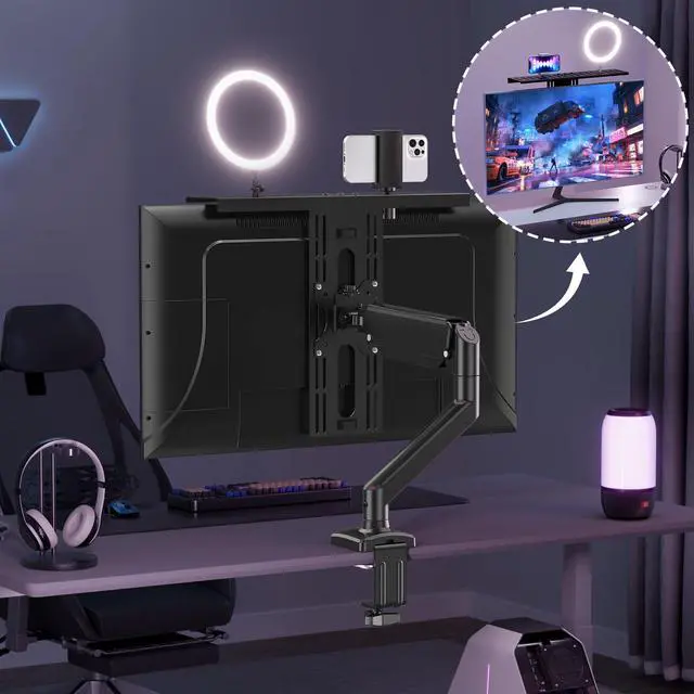 Alt view image 3 of 7 - DSLR Monitor Mount Hold up to 11 lbs, Monitor Top Shelf for Livestream Device, Camera Mount, Webcams, Microphones, Lighting and More, Fits VESA Mount 75/100mm, Height Adjustable