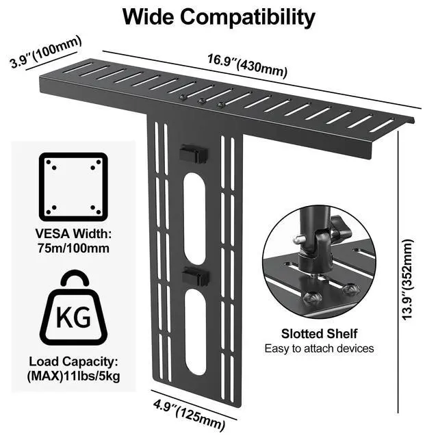Alt view image 6 of 7 - DSLR Monitor Mount Hold up to 11 lbs, Monitor Top Shelf for Livestream Device, Camera Mount, Webcams, Microphones, Lighting and More, Fits VESA Mount 75/100mm, Height Adjustable