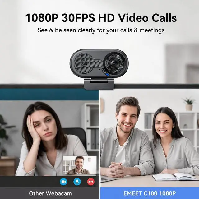 Alt view image 2 of 7 - C100 1080P Webcam for PC, Built-in Mic, Rotating Privacy Cover, Portable Metal Clip, Computer Camera for Home Office, Meetings, Learning, Streaming, External Webcam for Desktop, Laptop, PC USB-A