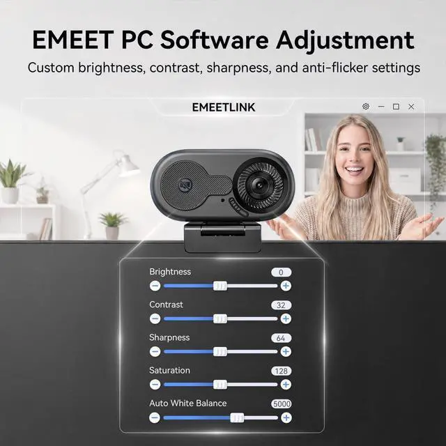 Alt view image 7 of 7 - C100 1080P Webcam for PC, Built-in Mic, Rotating Privacy Cover, Portable Metal Clip, Computer Camera for Home Office, Meetings, Learning, Streaming, External Webcam for Desktop, Laptop, PC USB-A