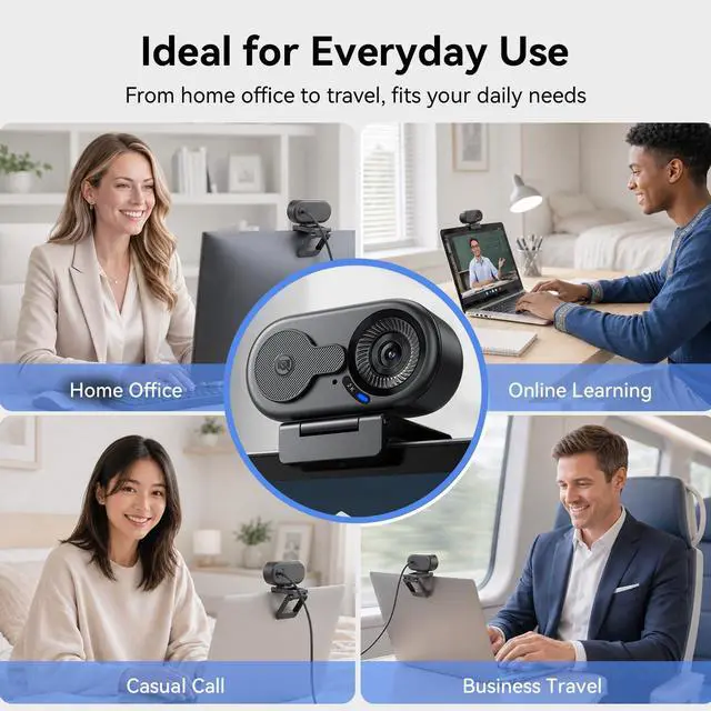 Alt view image 6 of 7 - C100 2K Webcam for PC, Built-in Mic, Rotating Privacy Cover, Portable Metal Clip, Computer Camera for Home Office, Meetings, Learning, Streaming, External Webcam for Desktop, Laptop, PC USB-A