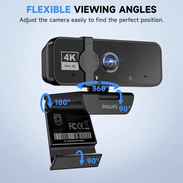 Alt view image 4 of 7 - 4K Webcam for PC with Microphone, Computer Camera for Meetings with Privacy Cover, Plug & Play USB Web cam for Laptop, Desktop, Zoom, Teams, Skype, Video Conferencing, Streaming - Black
