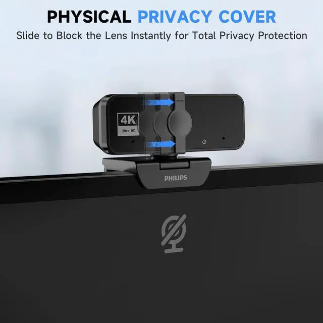 Alt view image 6 of 7 - 4K Webcam for PC with Microphone, Computer Camera for Meetings with Privacy Cover, Plug & Play USB Web cam for Laptop, Desktop, Zoom, Teams, Skype, Video Conferencing, Streaming - Black