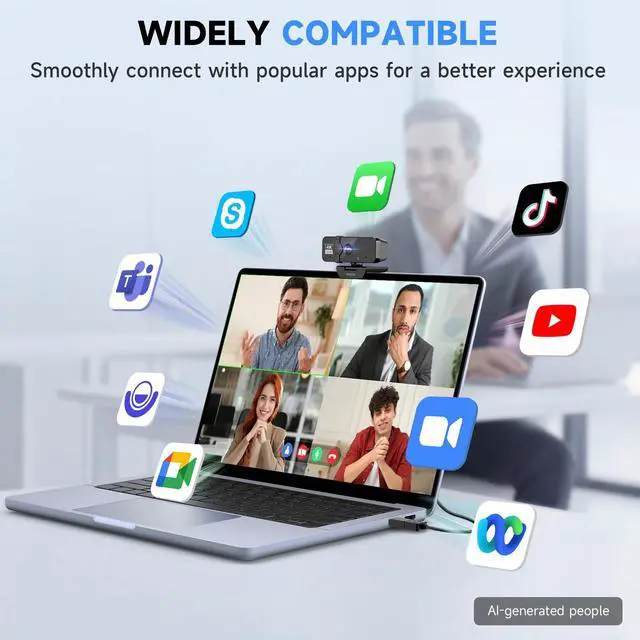 Alt view image 7 of 7 - 4K Webcam for PC with Microphone, Computer Camera for Meetings with Privacy Cover, Plug & Play USB Web cam for Laptop, Desktop, Zoom, Teams, Skype, Video Conferencing, Streaming - Black