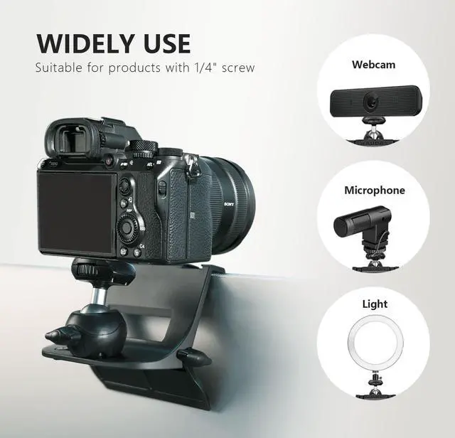 Alt view image 4 of 6 - CM01 Monitor Top Camera Mount Clamp, Hanging Webcam Stand with 1/4" Screw, Suitable for Flat-Screen Monitors, for Live Stream, Video Conferencing, YouTube, TikTok, etc.