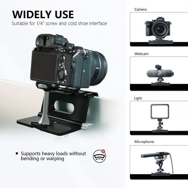 Alt view image 5 of 6 - Upgraded Monitor Camera Mount Stand, Hanging Webcam Clamp with 1/4" Screw, MILC Monitor Top Support for Live Stream, etc. Compatible with Curved Monitors, Maximum Width up to 1.4" CM02