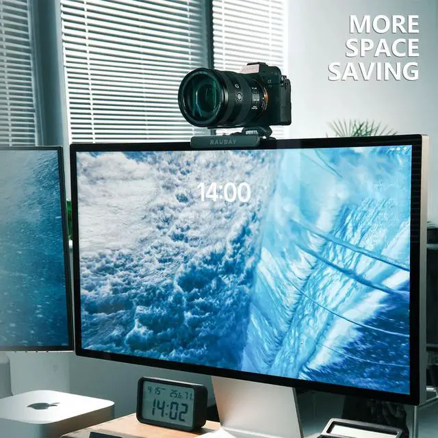 Alt view image 6 of 6 - Upgraded Monitor Camera Mount Stand, Hanging Webcam Clamp with 1/4" Screw, MILC Monitor Top Support for Live Stream, etc. Compatible with Curved Monitors, Maximum Width up to 1.4" CM02