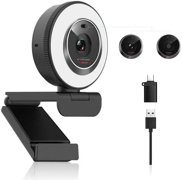 Main image of 1080P USB Webcam with Ring Light Autofocus & Microphone for PC Mac