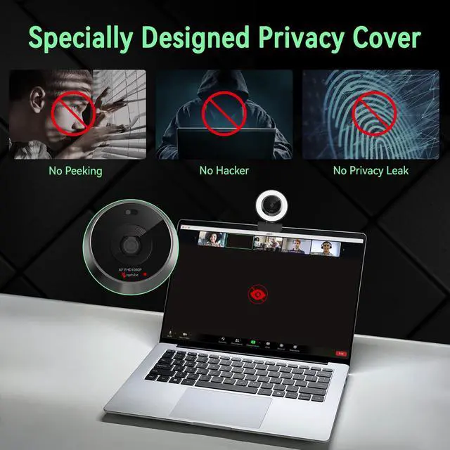Alt view image 5 of 7 - 1080P USB Webcam with Ring Light Autofocus & Microphone for PC Mac