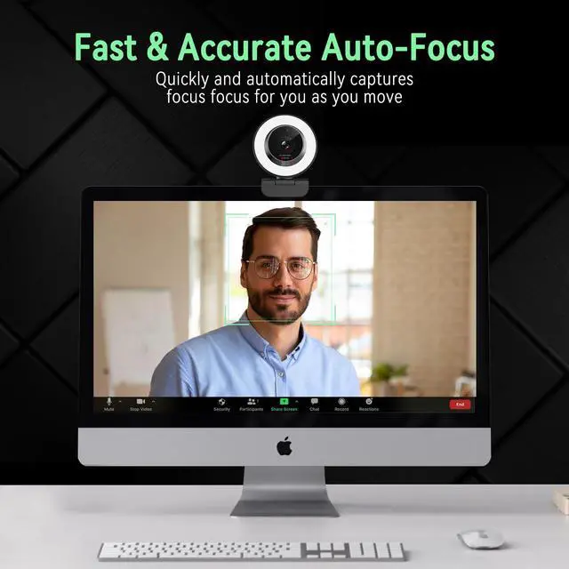 Alt view image 3 of 7 - 1080P USB Webcam with Ring Light Autofocus & Microphone for PC Mac