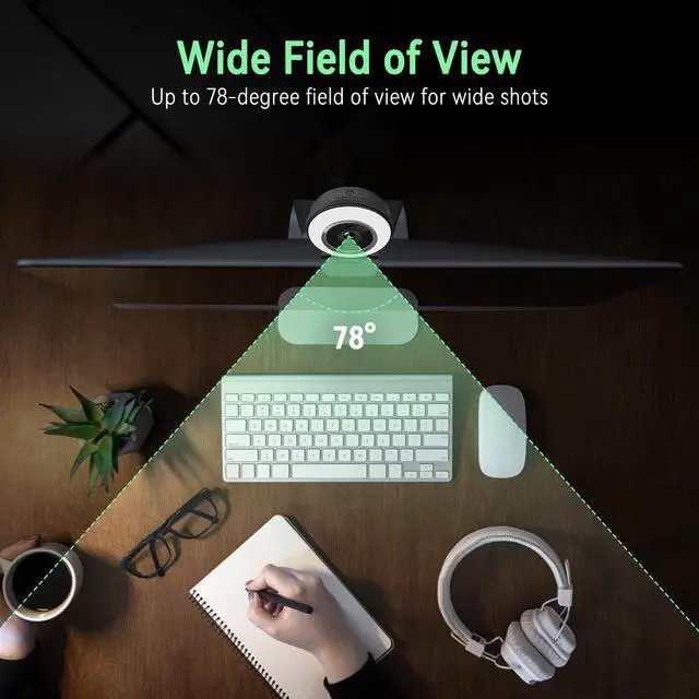 Alt view image 6 of 7 - 1080P USB Webcam with Ring Light Autofocus & Microphone for PC Mac