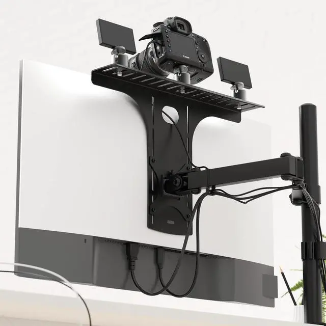 Alt view image 2 of 7 - DSLR Monitor Mount Large, Desk Camera Mounting, Light Webcam, Microphone Shelf for Monitor VESA Arm, Replace Clamp Tripods, 100x100mm Patterns, Aluminum, Hardware Included