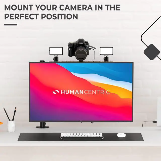 Alt view image 3 of 7 - DSLR Monitor Mount Large, Desk Camera Mounting, Light Webcam, Microphone Shelf for Monitor VESA Arm, Replace Clamp Tripods, 100x100mm Patterns, Aluminum, Hardware Included