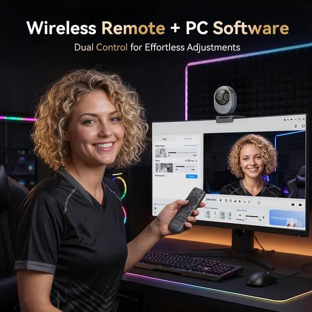 Alt view image 6 of 7 - Piko Dual-Camera 4K Webcam for Streaming, Wide-Angle & Telephoto Cameras, Max 11X Hybrid Zoom, 0.2s Autofocus, Remote Control, 3 Mics, Panda Privacy Cover, USB C-C&C-A, for Streaming/Work/Study