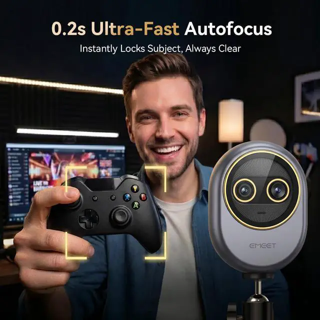 Alt view image 5 of 7 - Piko Dual-Camera 4K Webcam for Streaming, Wide-Angle & Telephoto Cameras, Max 11X Hybrid Zoom, 0.2s Autofocus, Remote Control, 3 Mics, Panda Privacy Cover, USB C-C&C-A, for Streaming/Work/Study