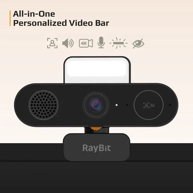 Alt view image 2 of 7 - 5-in-1 Design 4K Webcam with Speaker and Microphone, Built-in Light, Privacy Cover, AI Auto-Framing Cam, Computer USB C Web Camera for PC, Desktop, Laptop, Mac, Streaming, Video Conference