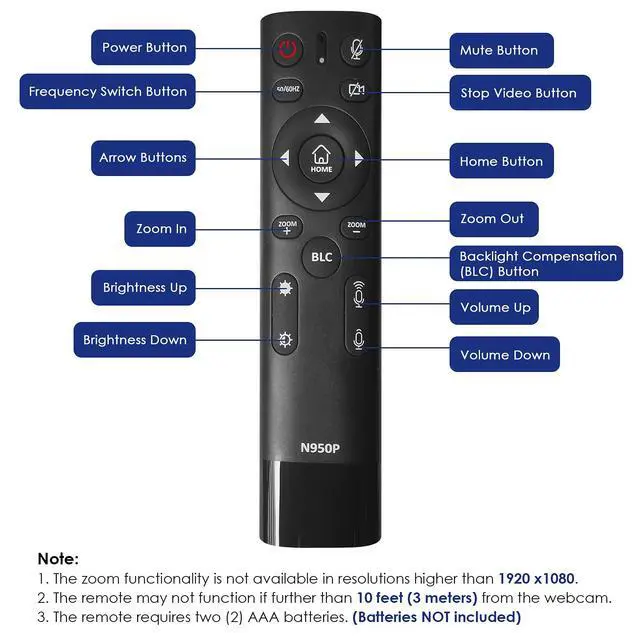 Alt view image 5 of 7 - Zoom Certified, N950P (Gen 2) 4K Zoomable Webcam, RF Remote, Sony_Starvis Sensor, 5X Digital Zoom, Pro Web Camera with Dual Stereo Mics