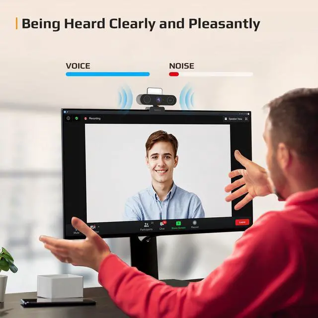 Alt view image 3 of 7 - 5-in-1 Design 4K Webcam with Speaker and Microphone, Built-in Light, Privacy Cover, AI Auto-Framing Cam, Computer USB C Web Camera for PC, Desktop, Laptop, Mac, Streaming, Video Conference