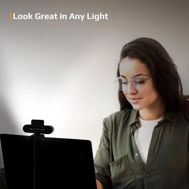 Alt view image 6 of 7 - 5-in-1 Design 4K Webcam with Speaker and Microphone, Built-in Light, Privacy Cover, AI Auto-Framing Cam, Computer USB C Web Camera for PC, Desktop, Laptop, Mac, Streaming, Video Conference