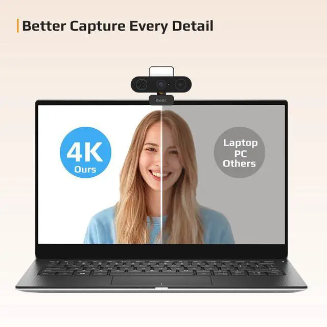 Alt view image 5 of 7 - 5-in-1 Design 4K Webcam with Speaker and Microphone, Built-in Light, Privacy Cover, AI Auto-Framing Cam, Computer USB C Web Camera for PC, Desktop, Laptop, Mac, Streaming, Video Conference