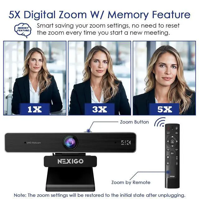 Alt view image 6 of 7 - Zoom Certified, N950P (Gen 2) 4K Zoomable Webcam, RF Remote, Sony_Starvis Sensor, 5X Digital Zoom, Pro Web Camera with Dual Stereo Mics