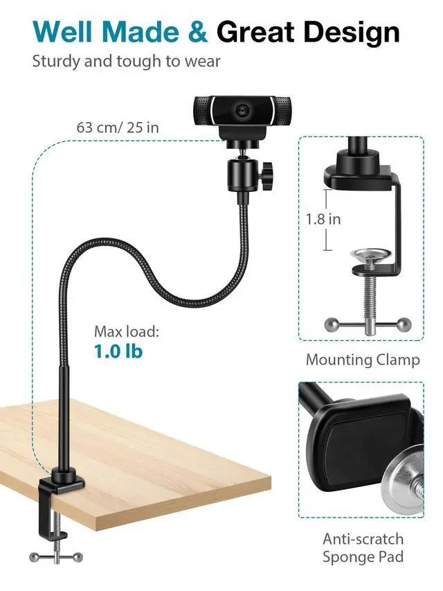 Alt view image 3 of 7 - Webcam Stand Gooseneck Camera Arm Stands Desk Mount Phone Holder